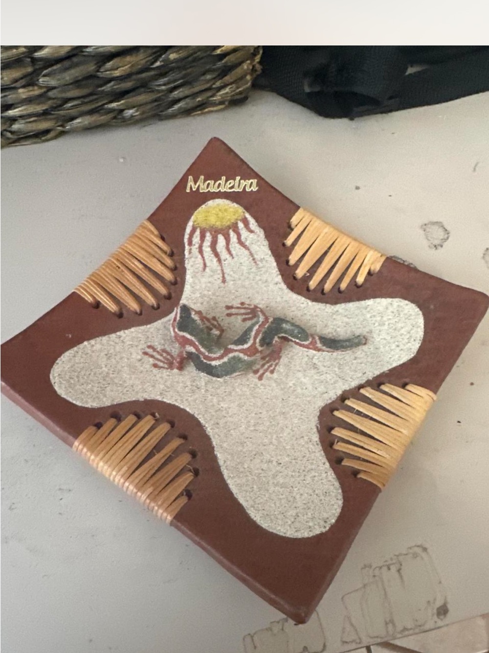 Handcrafted Brown Leather Trinket Dish with Lizard Motif